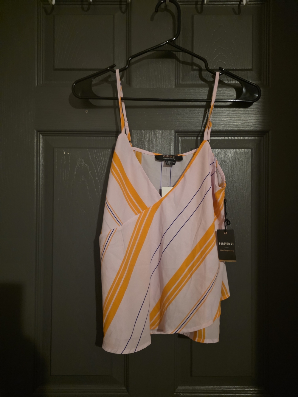 Forever 21 Pink Striped V-Neck Cami with Yellow & Purple Accents